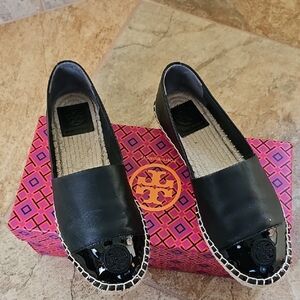 Tory Burch Black Leather Espadrilles